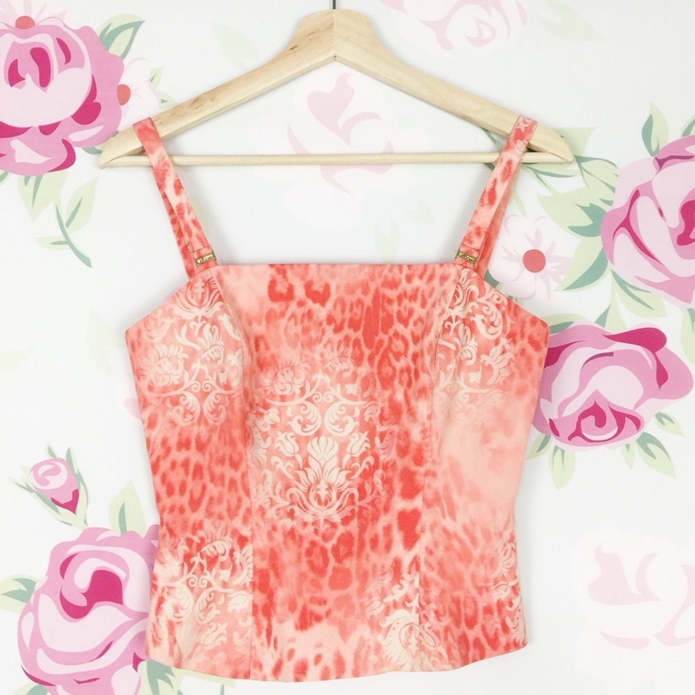 St. John Coral and Cream Patterned Sleeveless Top